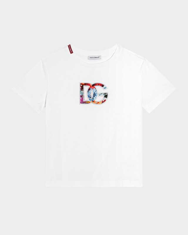 Girl's DG Floral Logo Cotton Jersey T-Shirt, Size 8-14